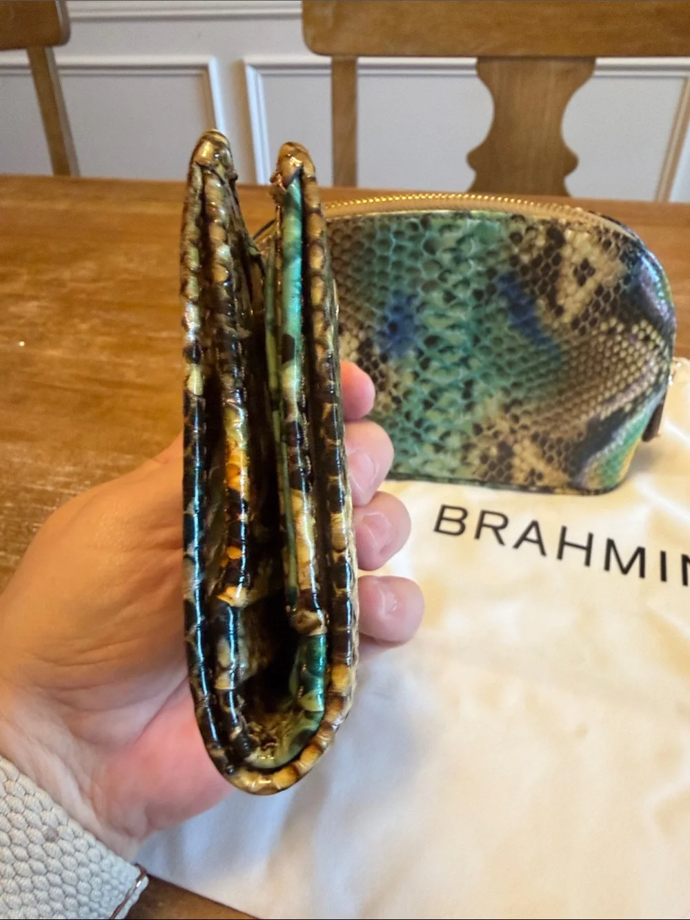 Brahmin Teal Snake-Print Cosmetic Case and Compact Wallet Set